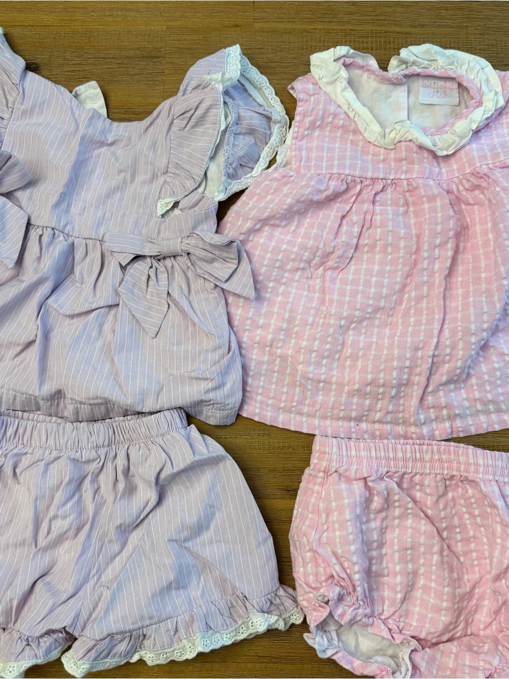 Stitchy Fish Pink & Lavender Ruffle Two-Piece Sets 24mo